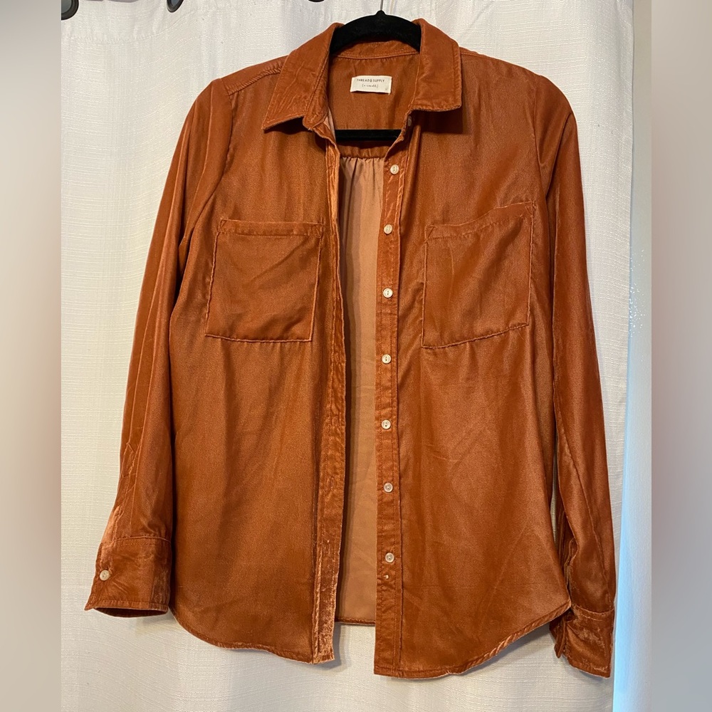 Thread & Supply Orange Velvet Button Down